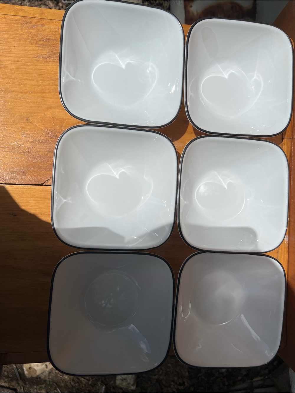 Corelle White Square Bowls with Black Trim - Set of 6